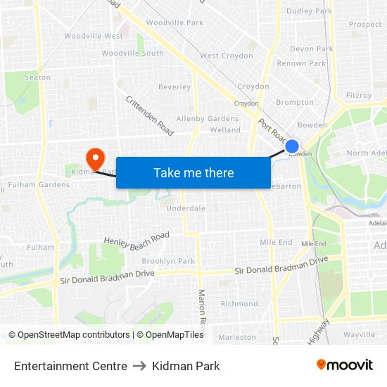 Entertainment Centre to Kidman Park map