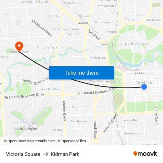 Victoria Square to Kidman Park map