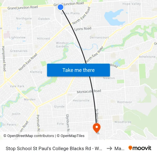 Stop School St Paul's College Blacks Rd - West side to Magill map