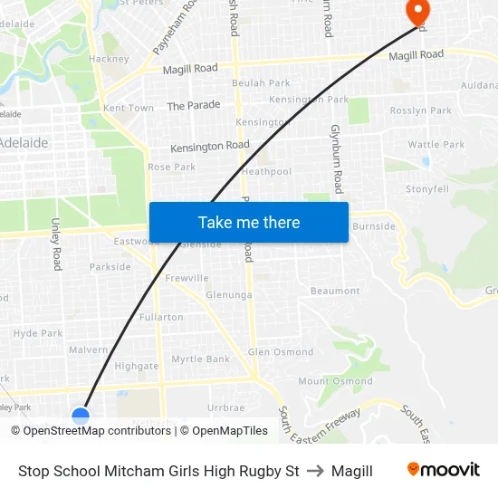 Stop School Mitcham Girls High Rugby St to Magill map
