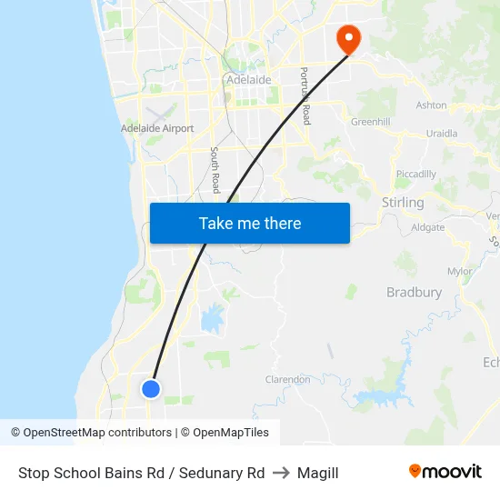 Stop School Bains Rd / Sedunary Rd to Magill map