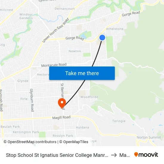 Stop School St Ignatius Senior College Manresa Ct to Magill map