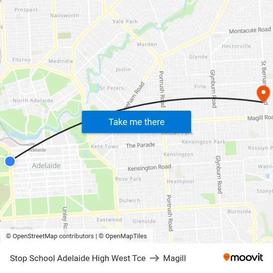 Stop School Adelaide High West Tce to Magill map