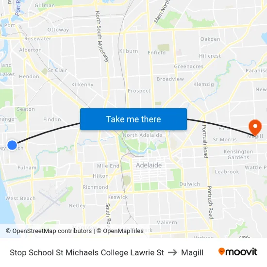 Stop School St Michaels College Lawrie St to Magill map