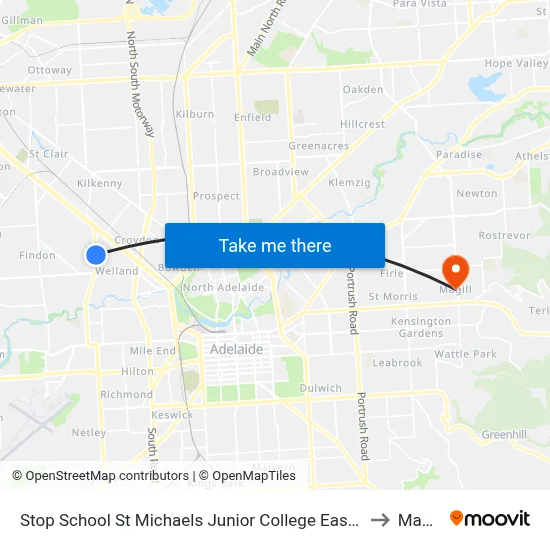 Stop School St Michaels Junior College East Av to Magill map