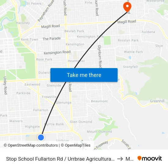 Stop School Fullarton Rd / Urrbrae Agricultural High School - West side to Magill map