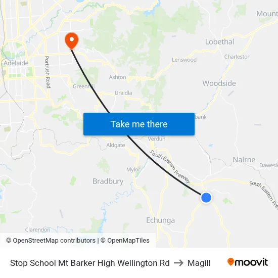Stop School Mt Barker High Wellington Rd to Magill map