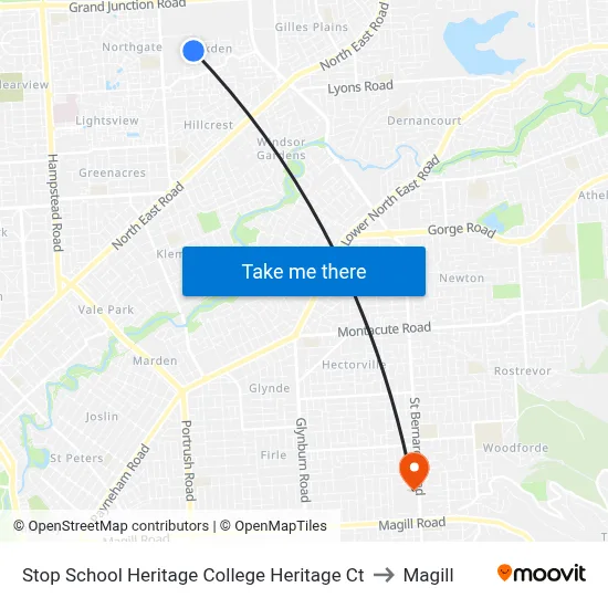 Stop School Heritage College Heritage Ct to Magill map