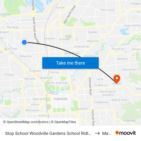 Stop School Woodville Gardens School Ridley Gr to Magill map