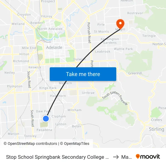 Stop School Springbank Secondary College Daws Rd to Magill map