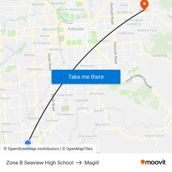 Zone B Seaview High School to Magill map