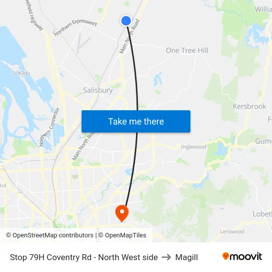 Stop 79H Coventry Rd - North West side to Magill map