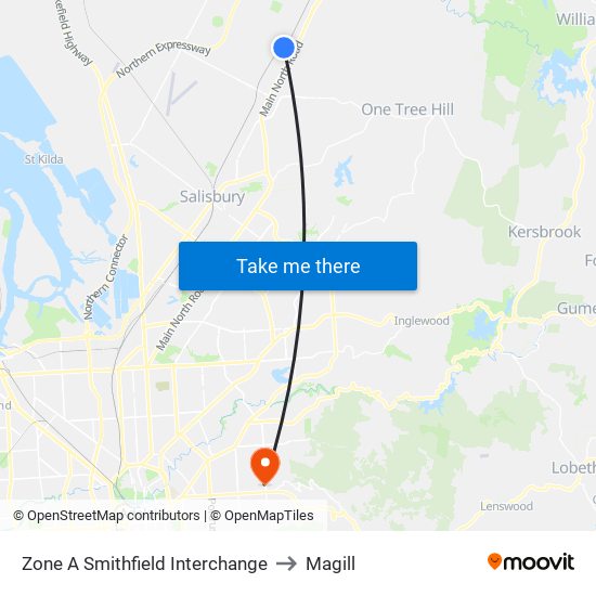 Zone A Smithfield Interchange to Magill map