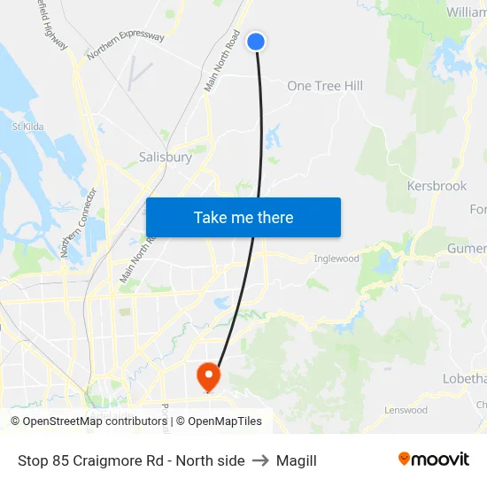 Stop 85 Craigmore Rd - North side to Magill map