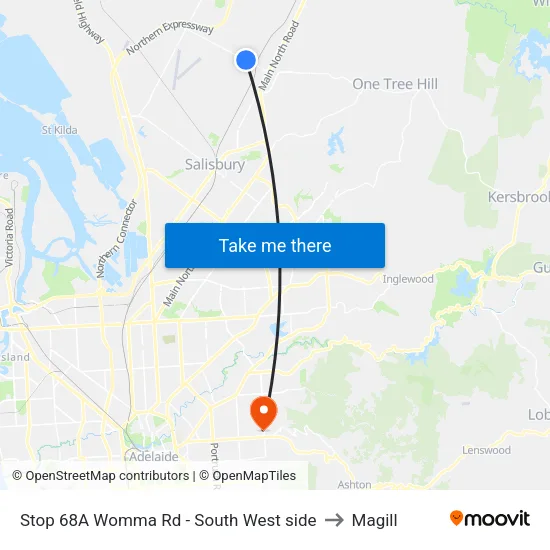 Stop 68A Womma Rd - South West side to Magill map