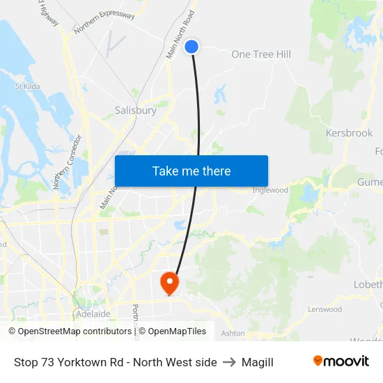 Stop 73 Yorktown Rd - North West side to Magill map