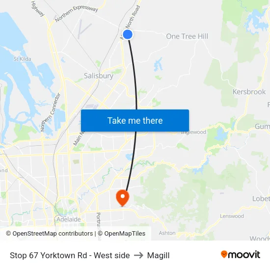 Stop 67 Yorktown Rd - West side to Magill map