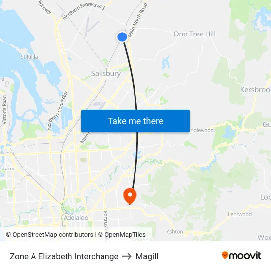 Zone A Elizabeth Interchange to Magill map