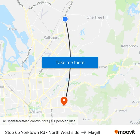 Stop 65 Yorktown Rd - North West side to Magill map