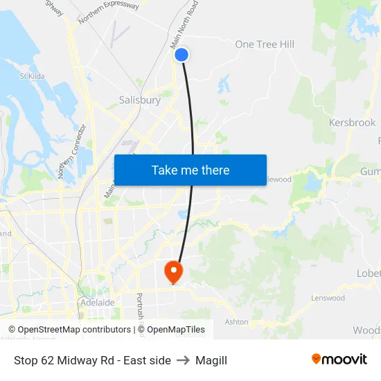 Stop 62 Midway Rd - East side to Magill map