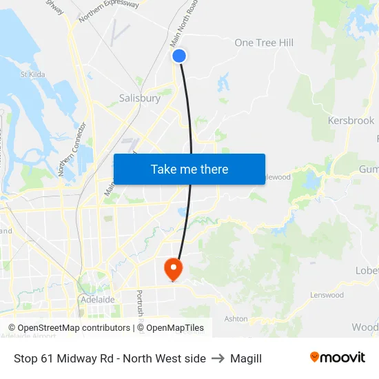 Stop 61 Midway Rd - North West side to Magill map