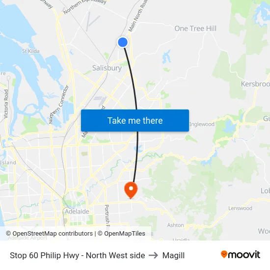 Stop 60 Philip Hwy - North West side to Magill map