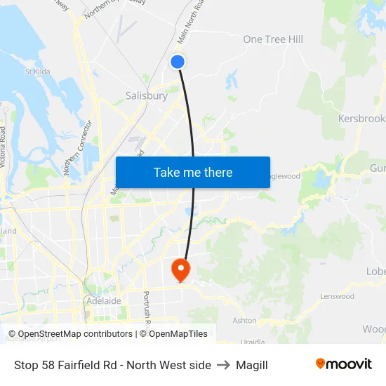 Stop 58 Fairfield Rd - North West side to Magill map