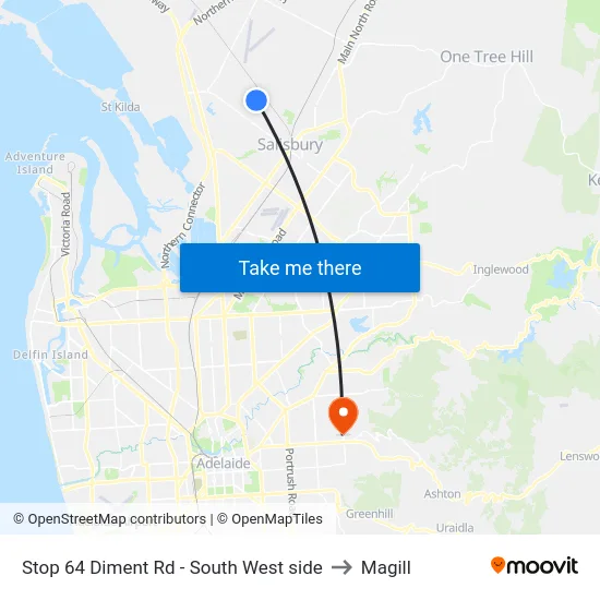 Stop 64 Diment Rd - South West side to Magill map