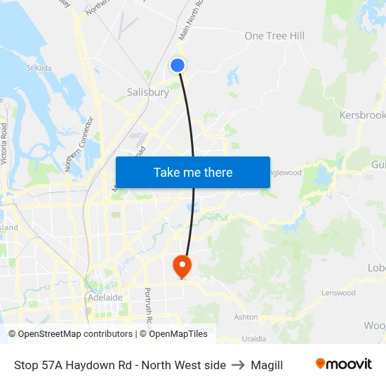 Stop 57A Haydown Rd - North West side to Magill map