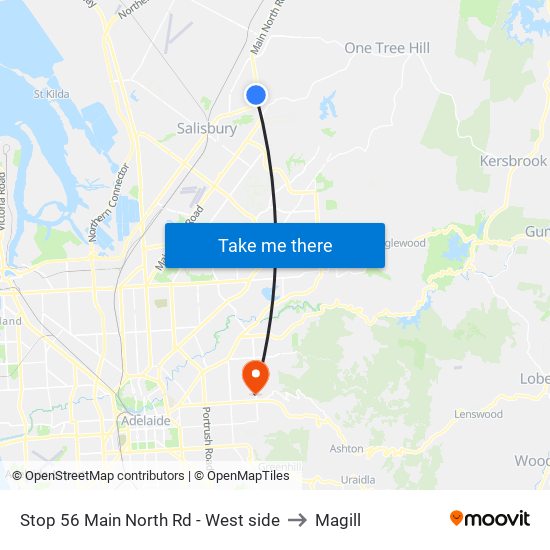 Stop 56 Main North Rd - West side to Magill map