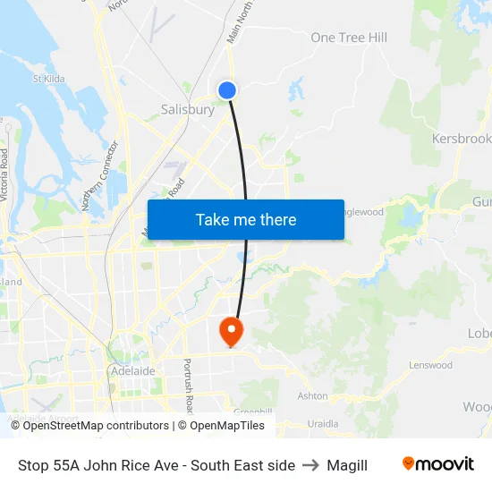 Stop 55A John Rice Ave - South East side to Magill map