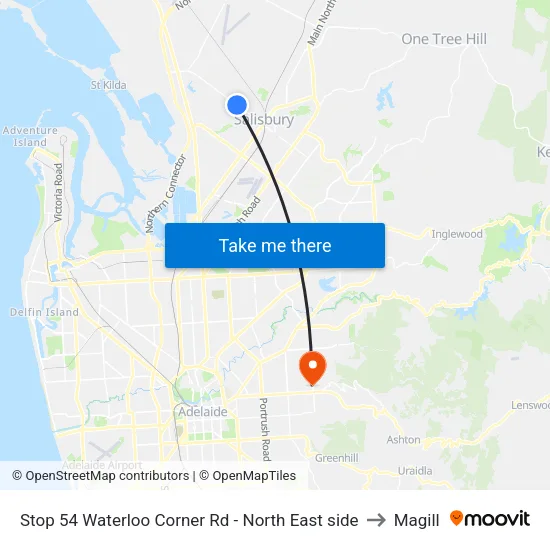 Stop 54 Waterloo Corner Rd - North East side to Magill map