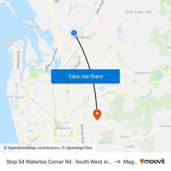 Stop 54 Waterloo Corner Rd - South West side to Magill map