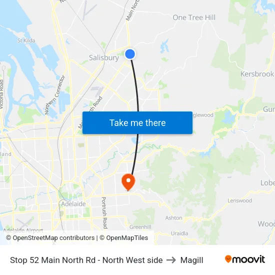 Stop 52 Main North Rd - North West side to Magill map