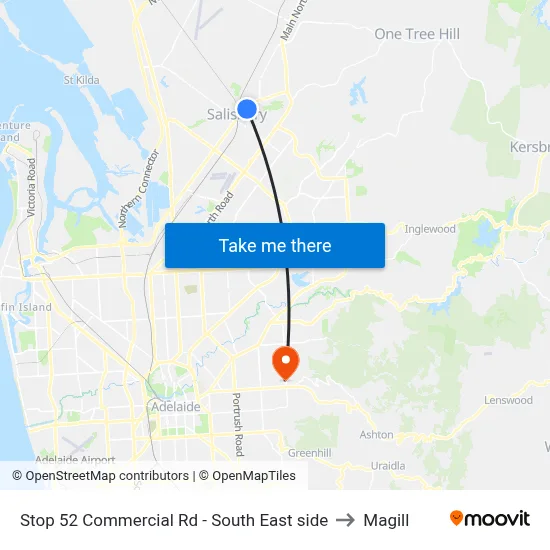 Stop 52 Commercial Rd - South East side to Magill map