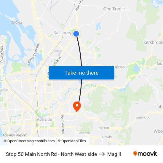 Stop 50 Main North Rd - North West side to Magill map