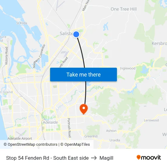 Stop 54 Fenden Rd - South East side to Magill map