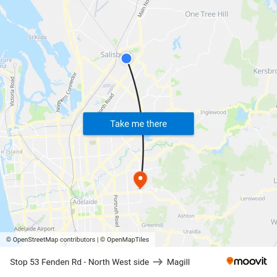 Stop 53 Fenden Rd - North West side to Magill map