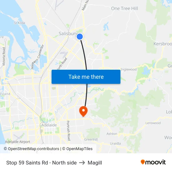 Stop 59 Saints Rd - North side to Magill map