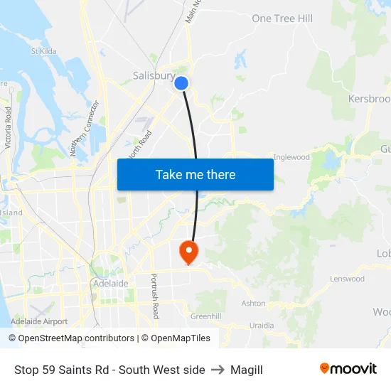 Stop 59 Saints Rd - South West side to Magill map