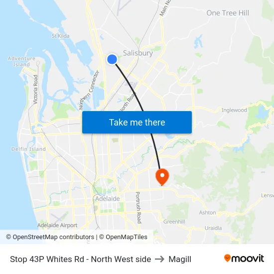 Stop 43P Whites Rd - North West side to Magill map