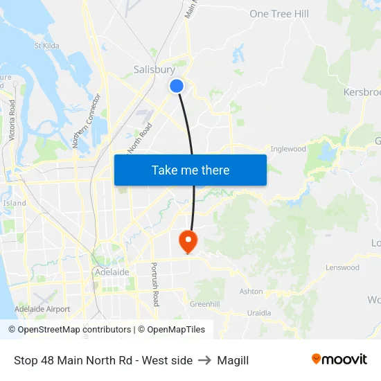 Stop 48 Main North Rd - West side to Magill map