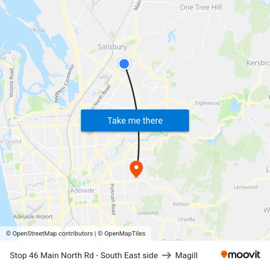 Stop 46 Main North Rd - South East side to Magill map