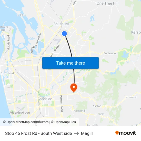 Stop 46 Frost Rd - South West side to Magill map