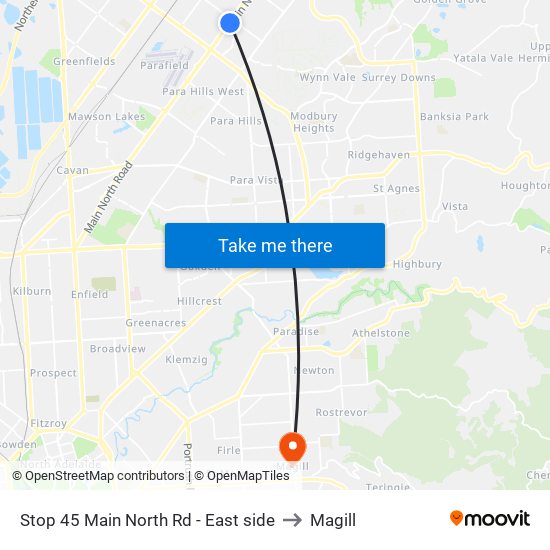 Stop 45 Main North Rd - East side to Magill map