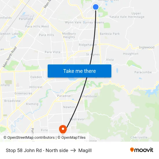 Stop 58 John Rd - North side to Magill map
