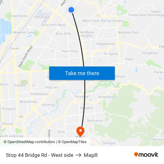 Stop 44 Bridge Rd - West side to Magill map