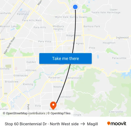 Stop 60 Bicentennial Dr - North West side to Magill map