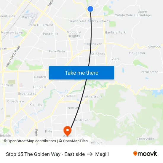 Stop 65 The Golden Way - East side to Magill map