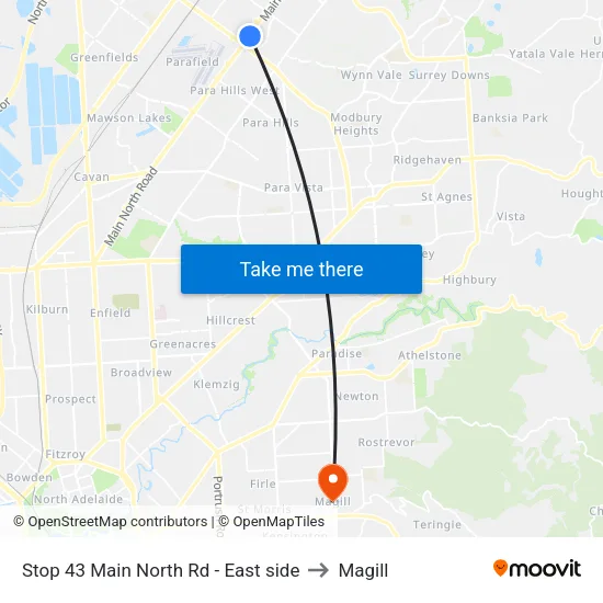 Stop 43 Main North Rd - East side to Magill map